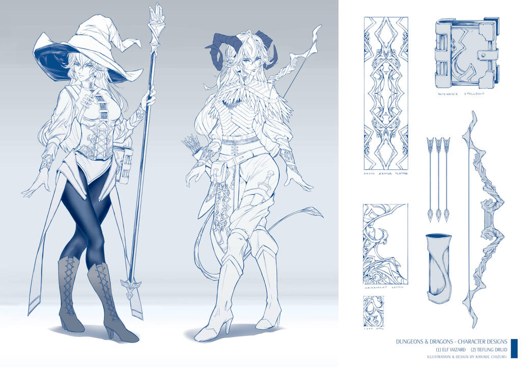 D&amp;D Character Design Commission (Elf Druid + Tiefling Wizard)